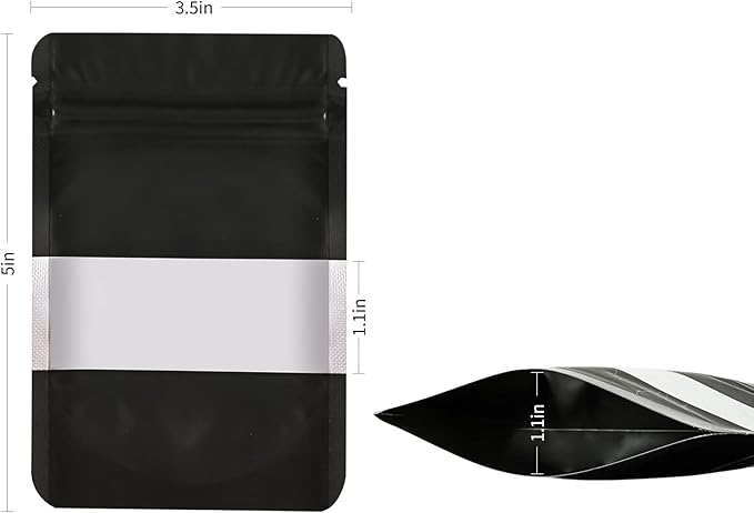 100 Pieces Smell Proof Mylar Resealable Food Storage Bags With Clear Window, Foil Pouch Stand-up for Self Sealing Supplies (Black, 3.5 x 5 Inch)