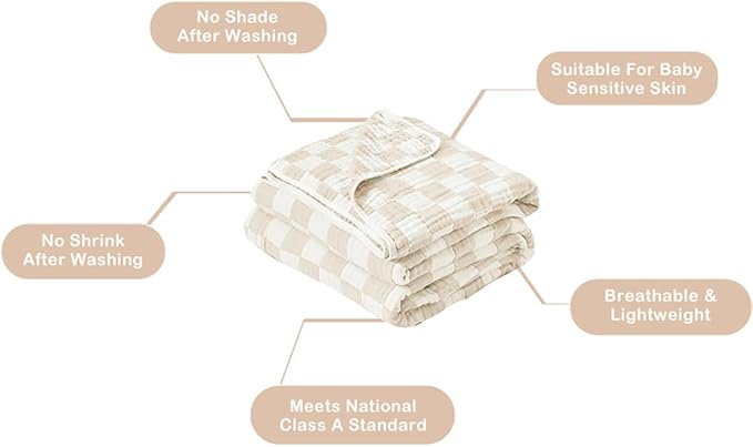 Ultra Soft Checkered Muslin Hooded Baby Towels for Newborn Boys and Girls 2 Pack 32x32 inch Cotton Muslin Baby Bath Towels for Newborns Toddlers,Newborn Essential (Cream and Pink)