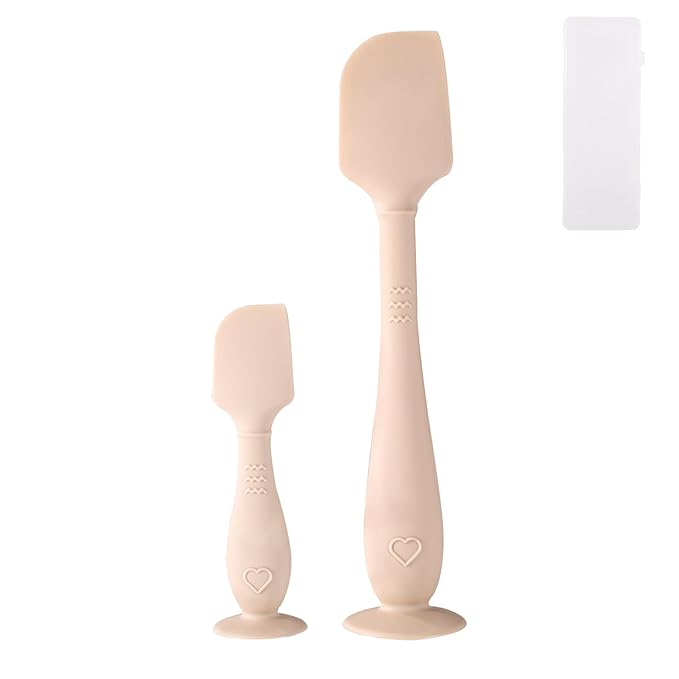 2pcs Baby Diaper Cream Spatula with Travel Case, 2 Sizes Soft Flexible Silicone Butt Paste Applicator Baby Diaper Rash Cream Spatula Bum Brush for Newborn(Beige)