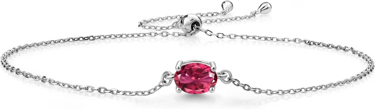 Gem Stone King 7X5MM Oval Gemstone Birthstone Solitaire Bracelet For Women | 925 Sterling Silver | Adjustable Bolo Bracelet For Women | Fine Jewelry Gifts for Her Mom Wife