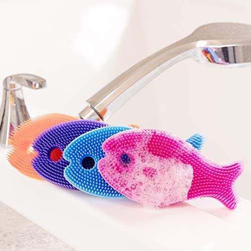 Innobaby Bathin' Smart Silicone Sensory Fish Bath Scrub for Babies and Toddlers - Purple