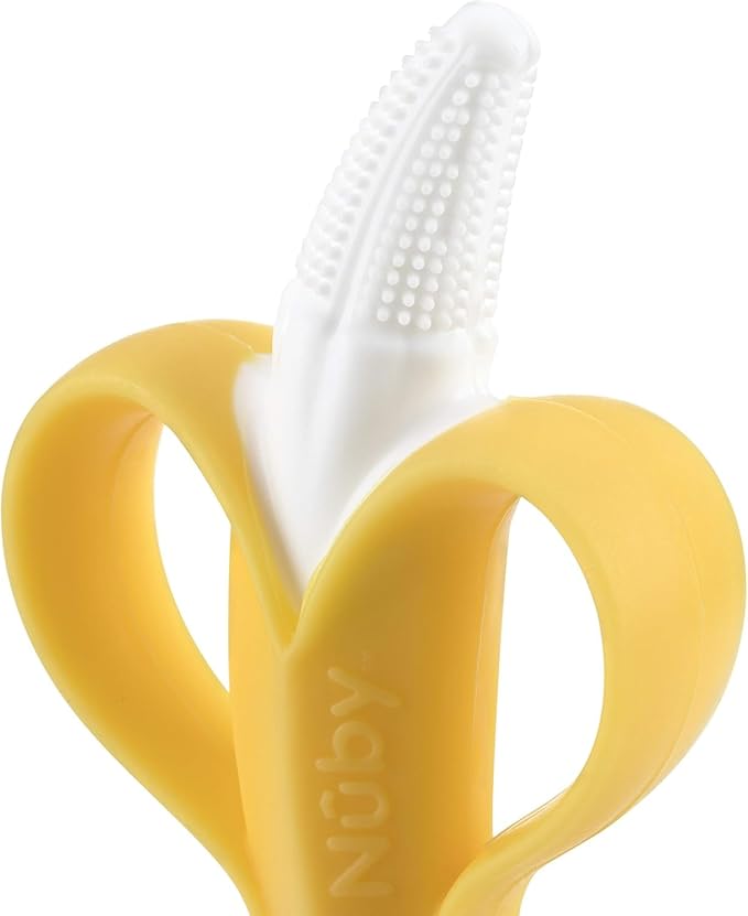 Nuby Nananubs Banana Massaging Teether – Baby Teething Toys 3 Months and Up, Silicone Teether for Sore Gums, Infant Toy, Baby Essentials, Brush, Travel Accessory, Gift for Babies
