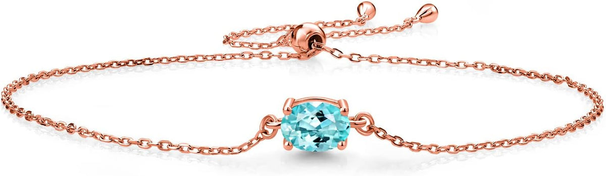 Gem Stone King 7X5MM Oval Gemstone Birthstone Solitaire Bracelet For Women | 925 Sterling Silver | Adjustable Bolo Bracelet For Women | Fine Jewelry Gifts for Her Mom Wife