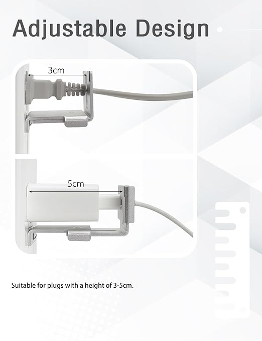 Charger to Wall, Adjustable Metal Security Device, Firmly Secures Power Plug from Unplugging, Silver, 1 Pack