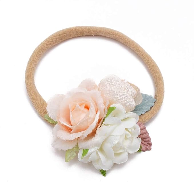 cherrboll 4pcs Baby Girl Headbands Flowers, Super Soft & Stretchy Nylon Floral Hairbands for Newborn Toddler