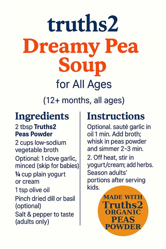 Organic Freeze-Dried Peas Food Powder, Stage 1 Baby Puree Mix for Infants & Toddlers, Organic Powder for Early Veggie Introduction & Family Meals