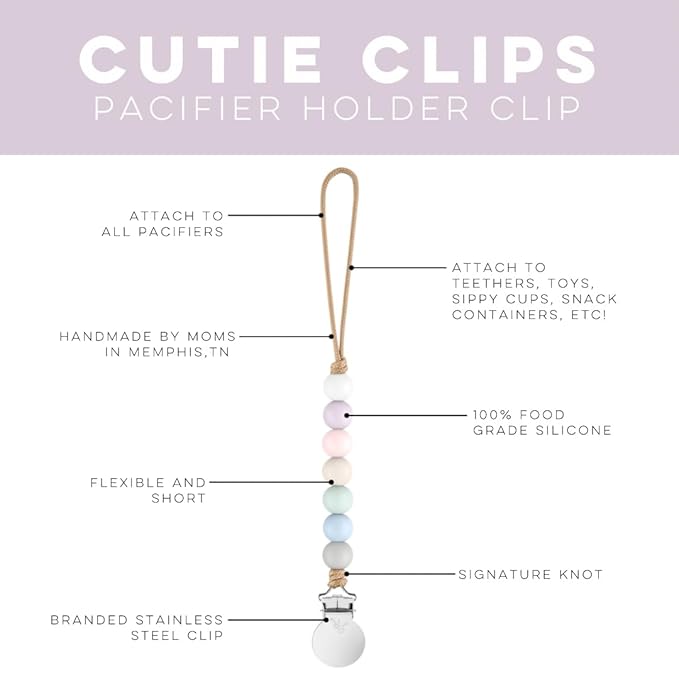 Ryan & Rose Pacifier Clip Georgia - Silicone Pacifier Clip Baby boy Baby Girl Binky paci Clip Baby Pacifier Holder binkie Clip Binky Clips Newborn Baby Care Baby Pacifier Clip (Grace)