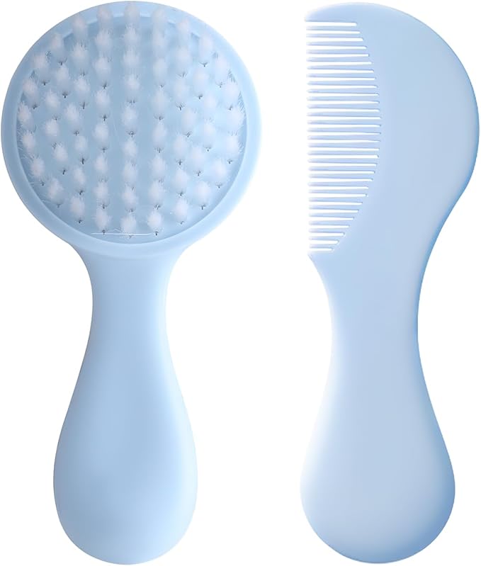 Baby Hair Comb Set Soft Baby Hair Brush Baby Comb Hair Comb Set Newborn Baby Hair Brush and Comb Set Baby Care Hair Brush for Girls and Boys,Baby Hair Brush Set for Newborns, Blue