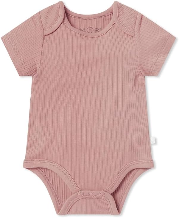 MORI Baby Short Sleeve Unisex Bodysuit with Envelope Neck and Nickel Free Poppers - Viscose from Bamboo and Cotton Blend