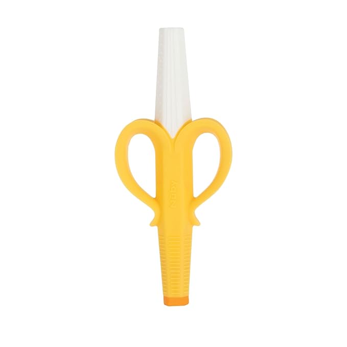 Nuby Banana Hollow Tube Silicone Teething Toy - Gum Massaging Baby Teething Relief Toy for 3+ Months