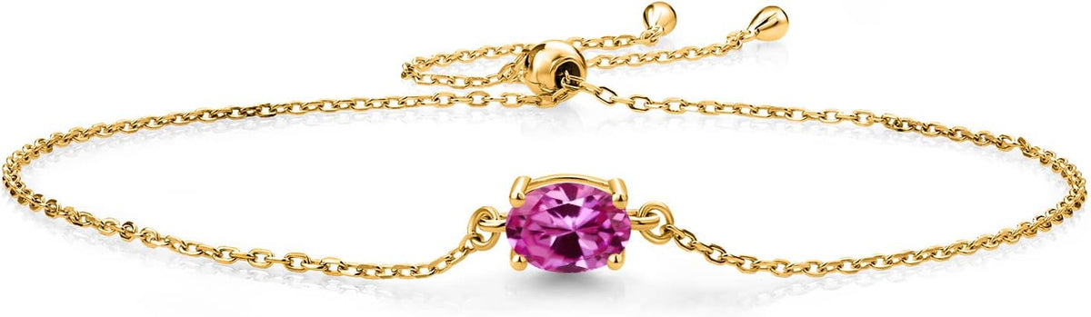 Gem Stone King 7X5MM Oval Gemstone Birthstone Solitaire Bracelet For Women | 925 Sterling Silver | Adjustable Bolo Bracelet For Women | Fine Jewelry Gifts for Her Mom Wife