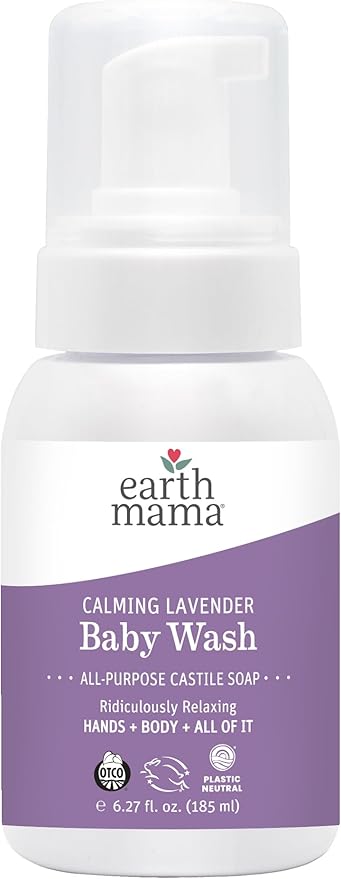 Earth Mama Calming Lavender Baby Wash Liquid Foaming Hand Soap, Organic All-Purpose Lavender Body Wash for Sensitive Skin, Castile Soap with Coconut Oil, Shea Butter, Calendula, & Aloe, 5.3 Fl Oz