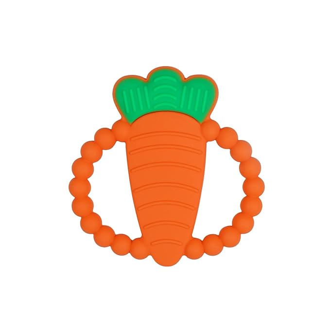 Silicone Baby Ring Teether Toy,Must Haves Teething Relief Chew Toys for 0-6,6-12 Months Boys and Girls,Newborns Essentials,Safe and Soft,BPA Free. (Carrot)