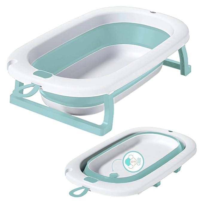 Lulyboo Collapsible Baby Bathtub - Portable, Lightweight, Foldable Newborn & Toddler Tub with Water Temperature Indicator, Built-in Shower Head, Safe BPA-Free Materials for 0-12 Months, Easy Storage