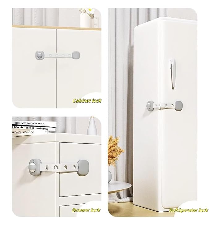 Door Locks for Kids Safety Child Safety Cabinet Drawer Door Refrigerator Lock Latches Adjustable Strap,3M Adhesive No Screws & Magnets Multi-Purpose for Furniture Kitchen Ovens Toilet Seats. (2 Pack)