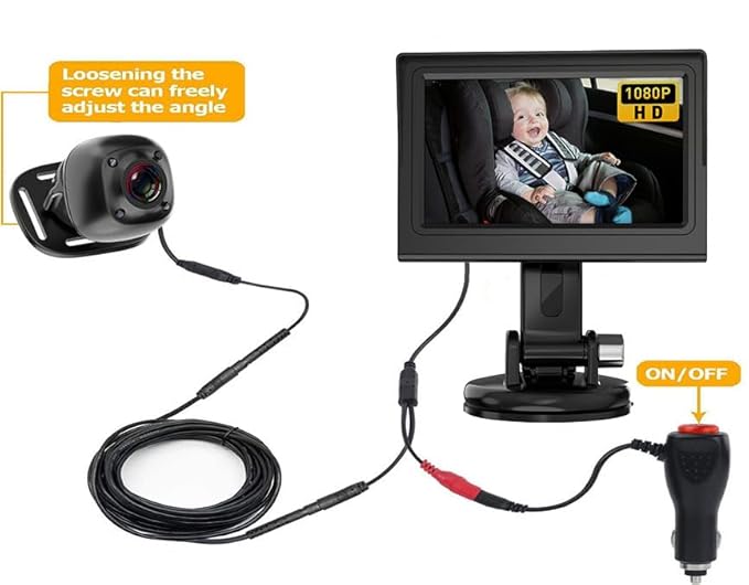 Baby Car Camera Monitor for Backseat - Baby Car Mirror - Safety Rear Facing Infant Back Seat Camera with 4.3" Display, HD 1080P, Night Vision, Easy Installation - Black