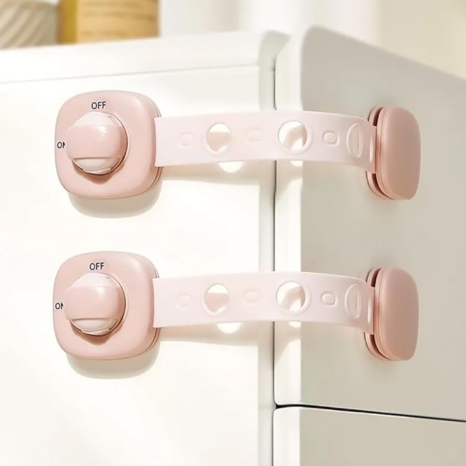 Baby Proof Cabinet Locks - No Drill Safety Latches for Oven, Dishwasher & Drawers, Adjustable 2-15cm,childproofing safety equipment 3M Adhesive - Rental Friendly (Pink, 6 Pack)