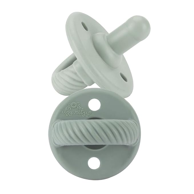 Itzy Ritzy Silicone Pacifiers for Ages 6-18 Months - Itzy Soother Pacifiers Feature Collapsible Handle & Two Air Holes for Added Safety; Set of 2 in Agave & Succulent