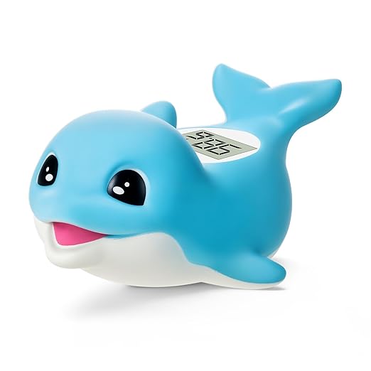 Baby Bath Thermometer for Newborn – Digital Bathtub Water Temperature Thermometer – Floating Dolphin Bath Toy, °C/°F Display, Waterproof & BPA-Free