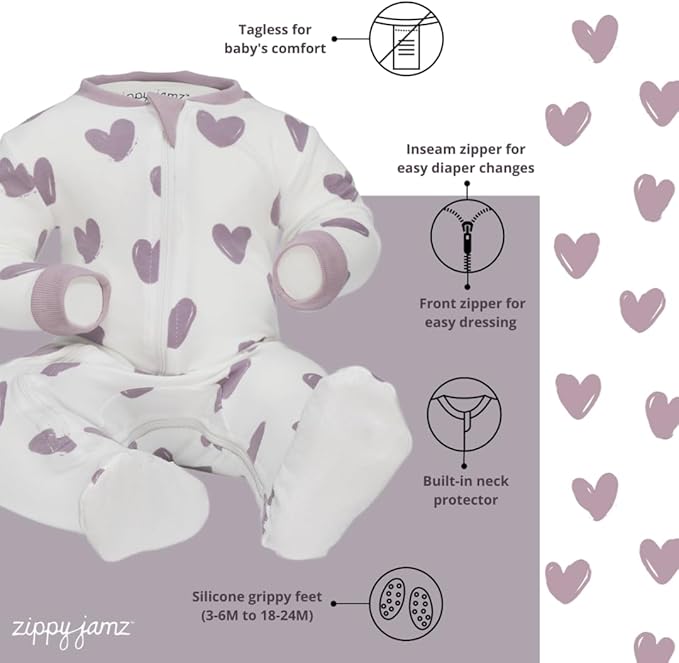 zippyjamz – Zipper Organic Sleeper Footed Onesies Sleeper Baby Pajamas with Inseam Zipper