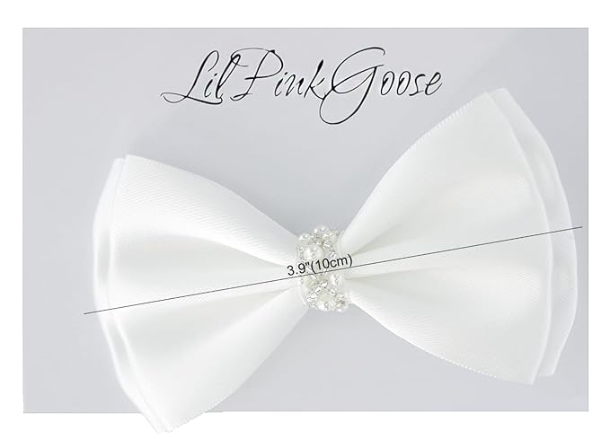 0-12 Newborn Baby Baptism Pearl Headband or Clip with Bow in WHITE Christening Headband with Satin Bow, Pearl Rhinestone Band (Off White Clip, 1 Count (Pack of 1))