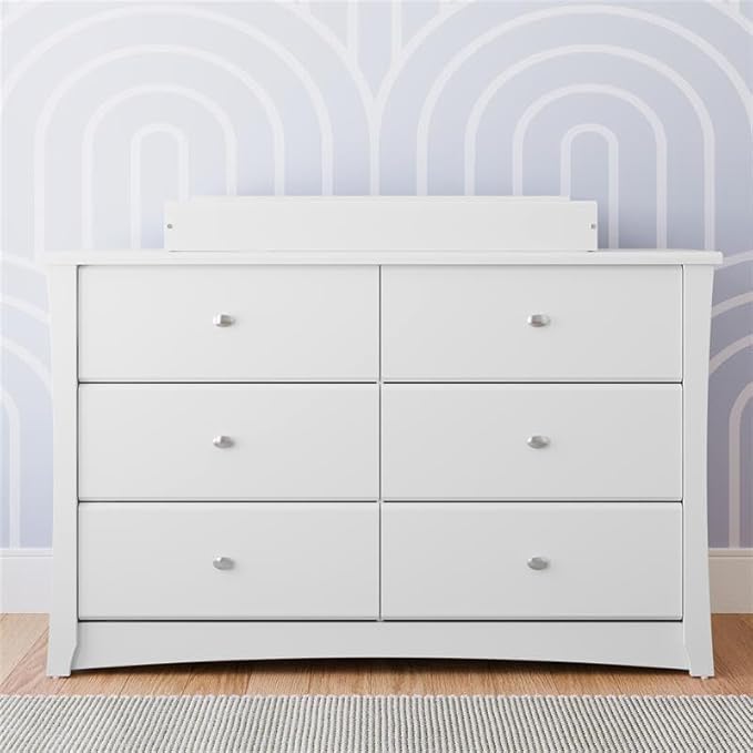 Storkcraft Crescent 6-Drawer Dresser (White) – GREENGUARD Gold Certified, White Dresser for Bedroom, Kids & Nursery Storage Chest, Safety Interlocking Drawers, Pre-Installed Tracks, Kids Chest