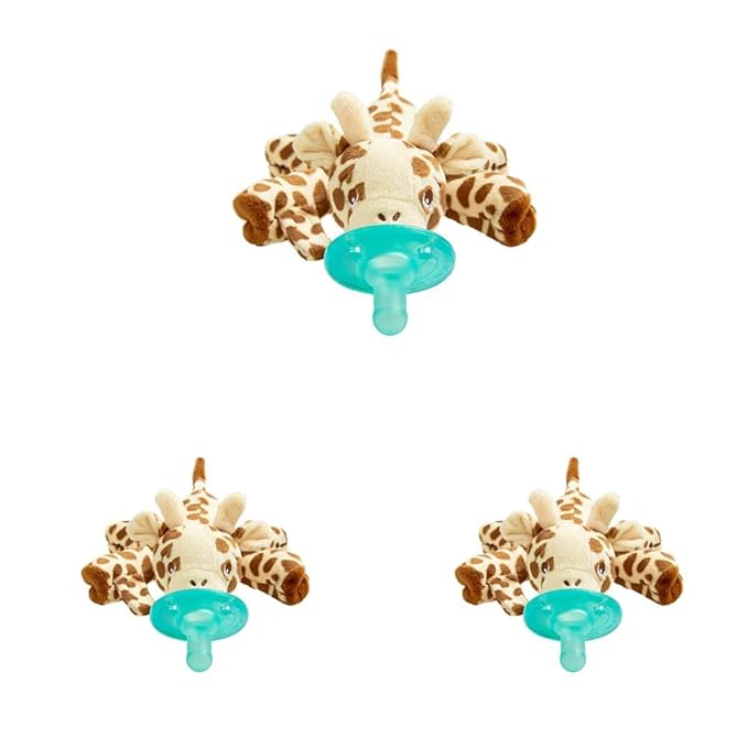 Philips AVENT Soothie Snuggle Pacifier Holder with Detachable Pacifier,0m+,Giraffe,SCF347/01,(Pack of 3)