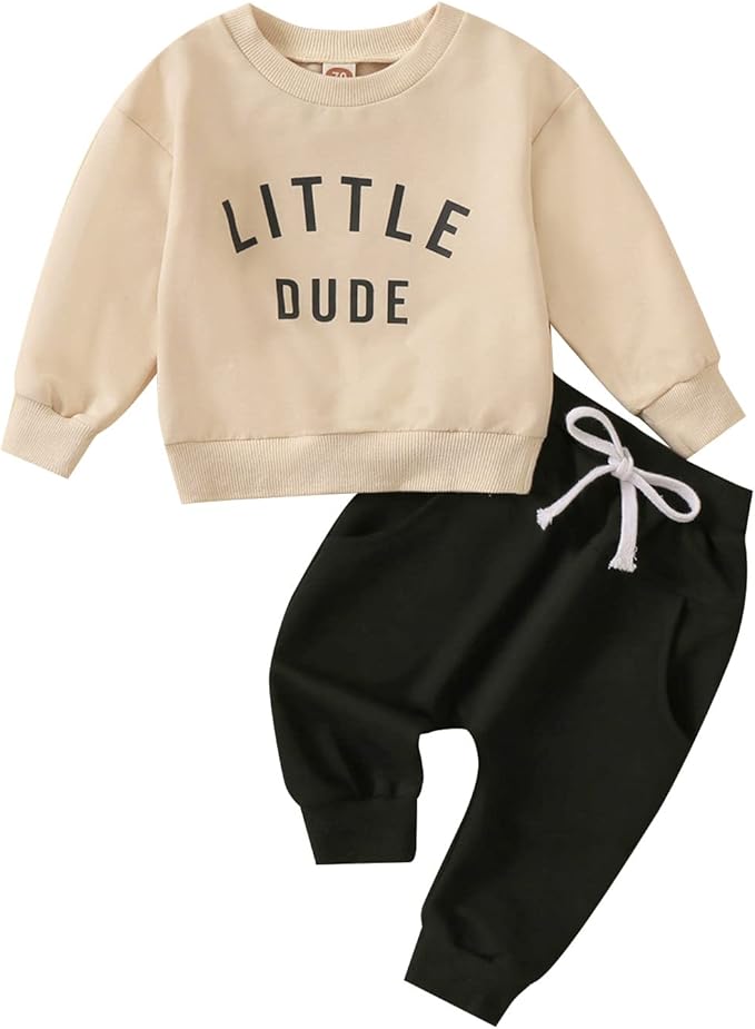 wdehow Toddler Baby Boy 2Pcs Outfits Letters Print Pullover Tops + Drawstring Pants Set Fall Winter Clothes