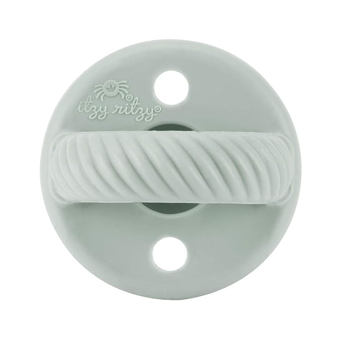 Itzy Ritzy Silicone Pacifiers for Ages 6-18 Months - Itzy Soother Pacifiers Feature Collapsible Handle & Two Air Holes for Added Safety; Set of 2 in Agave & Succulent