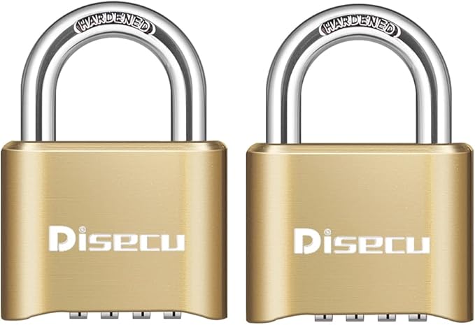 2 Pack 4 Digit Heavy Duty Combination Lock 1.3 Inch Shackle Outdoor Waterproof Padlock for Case, Gate, Fence, School Gym Locker, Sports Locker (Brass)
