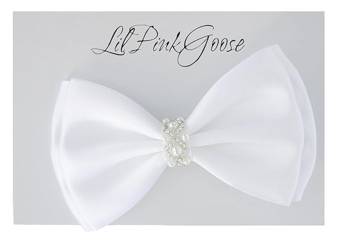 0-12 Newborn Baby Baptism Pearl Headband or Clip with Bow in WHITE Christening Headband with Satin Bow, Pearl Rhinestone Band (White Clip, 1 Count (Pack of 1))
