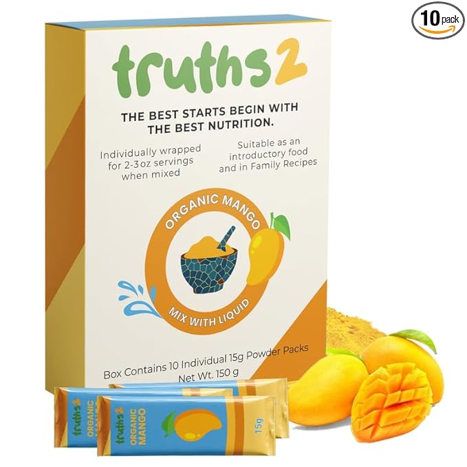 Truths2 Organic Freeze-Dried Mango Food Powder, Stage 1 Baby Puree Mix for Infants & Toddlers, Organic Fruit Powder for Family Meals & First Solid Food