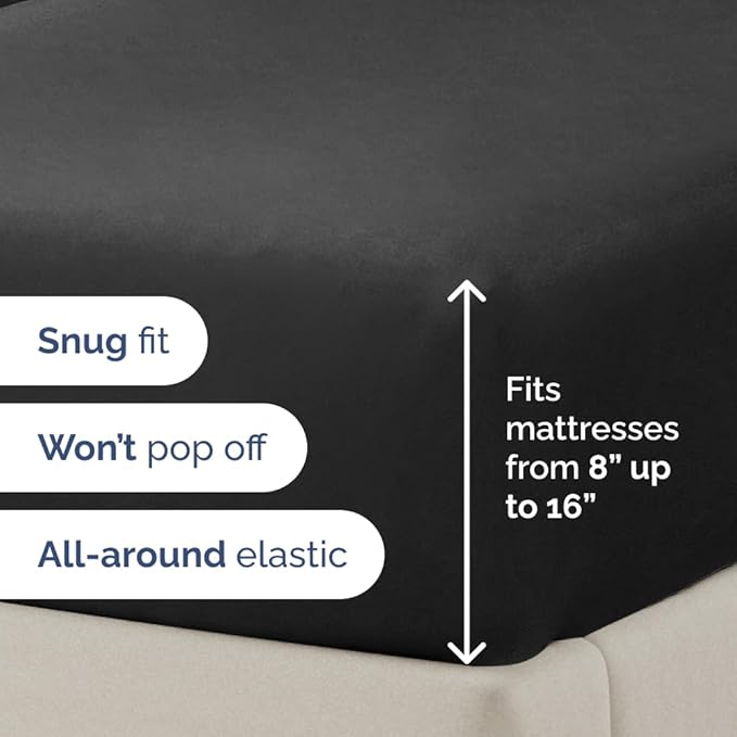 Full XL Bed Sheet Set - 4 Piece Extra Long Extended Full XL Sheets - Ultra-Soft, Breathable & Cooling - Fits 8” to 16" Mattress w/ Deep Pockets - 54" x 80" - Easy-Fit, Wrinkle & Fade Resistant - Black