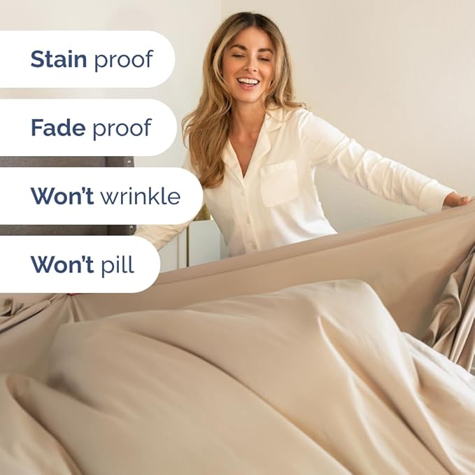Flex Top Split Head King 4 Piece Sheet Set - Comfy Breathable & Cooling Bed Sheets Set - Hotel Luxury Bedding for Women, Men, Kids, Teens, Boys & Girls - Deep Pockets, Ultra-Soft - Oeko-Tex - Cream
