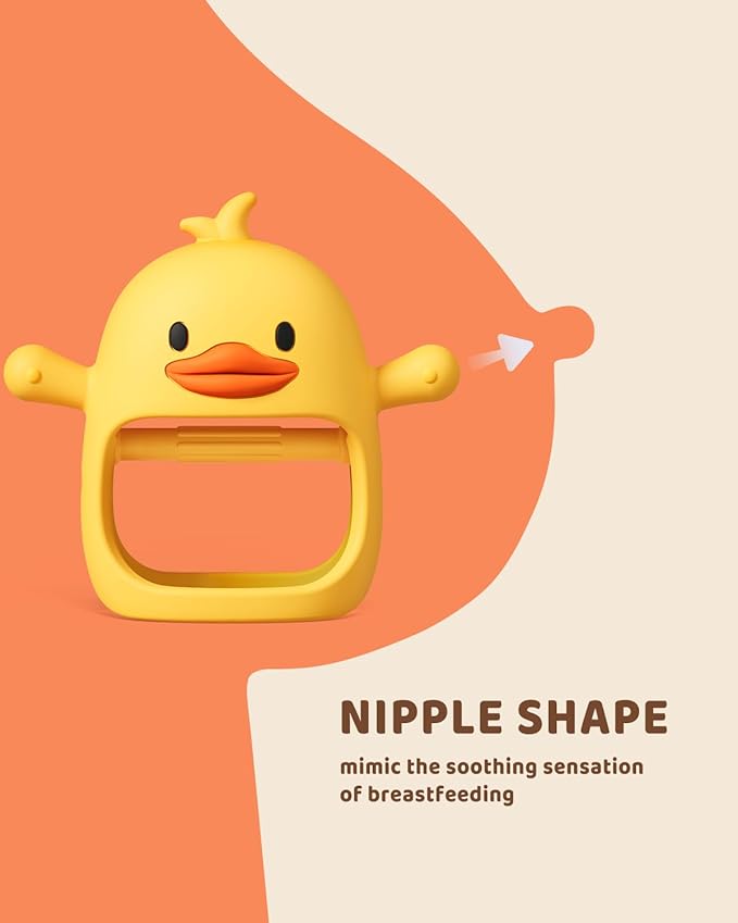 ChooKaChoo 2 Pack Baby Teething Toy for Over 3 Months, Food Grade Silicone Teething Mitten, Anti Dropping Wrist Hand Teethers Baby Chew Toys for Sucking Needs, BPA Free (Duckie)