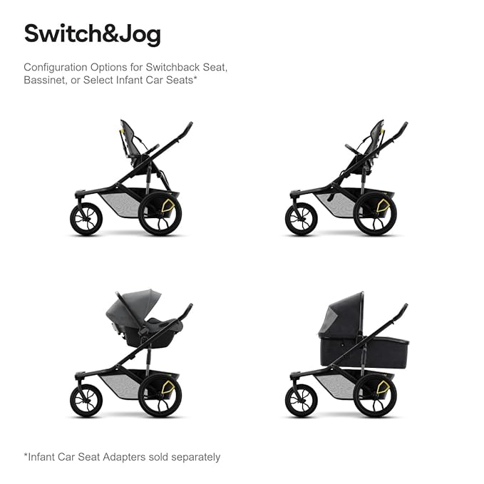 Veer Switch&Jog Jogging Stroller | 3 Wheel All-Terrain Jogger Stroller with Switchback Seat | Shock Absorbing, Durable, Maneuverable, Collapsible | Fits All Major Infant Car Seats (Adapters Separate)