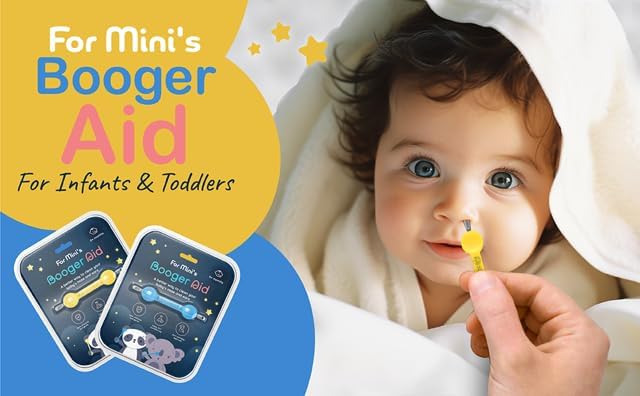 Booger Aid - Gentle, Safe, and Non-Toxic Nose and Ear Cleaning Tool for Infants and Toddlers (Blue, Small)