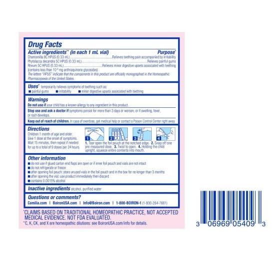 Boiron Camilia Teething Drops for Daytime and Nighttime Relief of Painful or Swollen Gums and Irritability in Babies - 30 Count