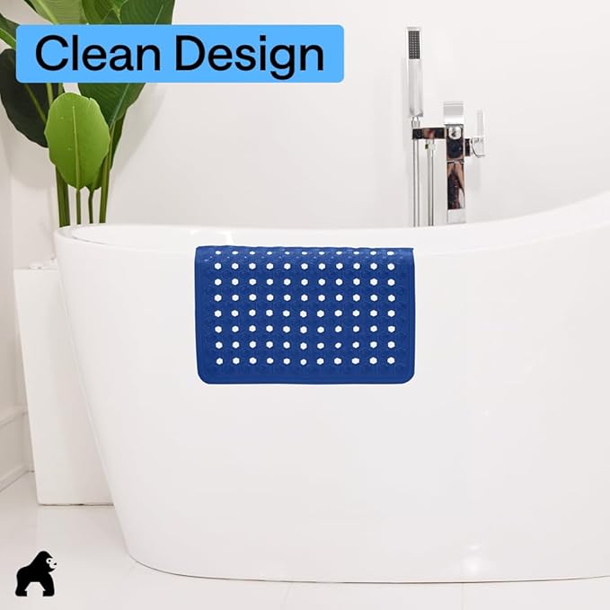 GORILLA GRIP Patented Square Shower Stall Mat, Small Bathtub Floor Mats for Stand Up Showers, Suction Cups, Drain Holes, Machine Wash, Soft on Feet, Bathroom Accessories 21x21 Inch, Royal Blue Opaque