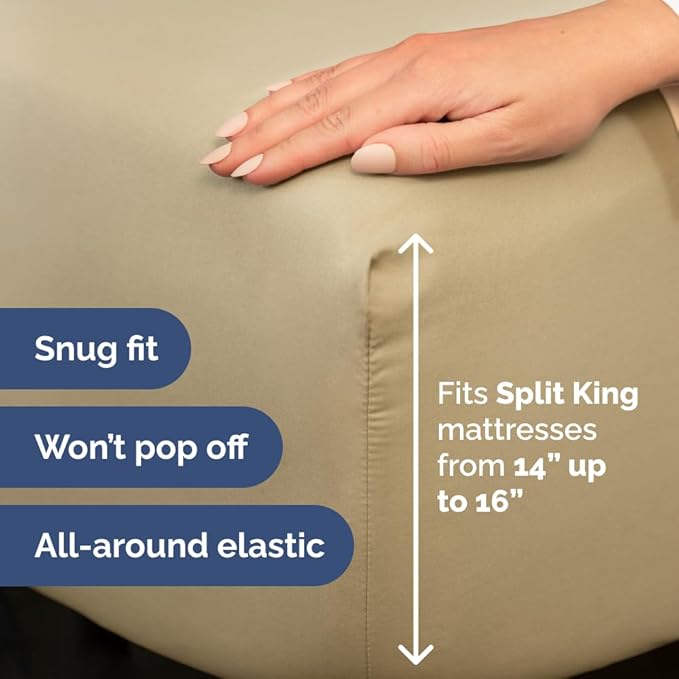 Flex Top Split Head King 4 Piece Sheet Set - Comfy Breathable & Cooling Bed Sheets Set - Hotel Luxury Bedding for Women, Men, Kids, Teens, Boys & Girls - Deep Pockets, Ultra-Soft - Oeko-Tex - Beige