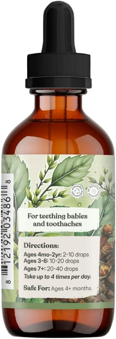 Earthley Wellness Teeth Tamer, Teething Relief for Babies & Kids, Organic Herbal Formula, Soothes Drooling, Gum Discomfort & Irritability, Sugar-Free, 3+ Month Supply (1.69 oz Glass, 500 doses)