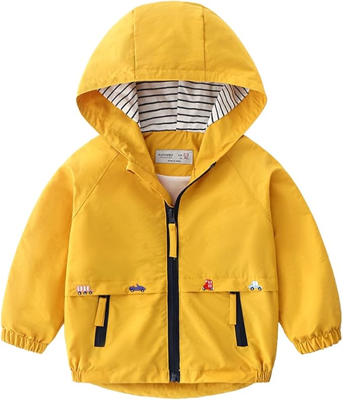 FYMNSI Kids Boys Lightweight Waterproof Hooded Jacket with Pockets Toddler Spring Fall Outfits Zip Up Thin Outwear Coats