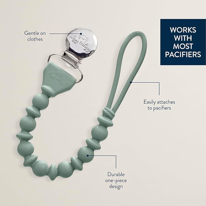 Itzy Ritzy Silicone Pacifier Clip; 100% Food Grade Silicone Pacifier Strap with Clip Keeps Pacifiers, Teethers & Small Toys in Place; Features One-Piece Design & Cord (Succulent)