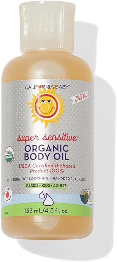 California Baby Super Sensitive Organic Baby Oil | Moisturizing | Unscented Baby Massage Oil For Newborn + Adults | Hypoallergenic | 133 ml / 4.5oz