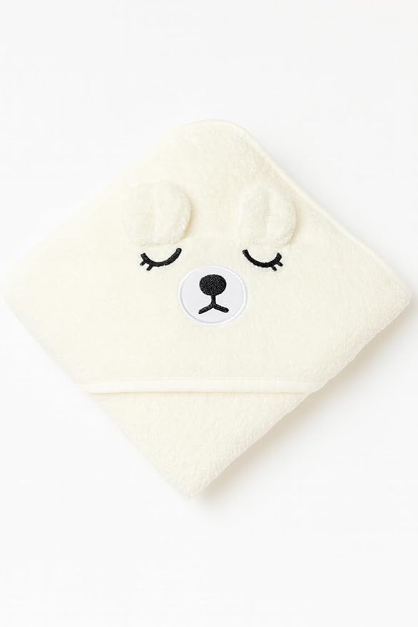 My Tiny Nugget White Hooded Baby Bath Towel – Soft & Absorbent | Cute Animal Hood | Plush Newborn Infant & Toddler Bath Wrap | Gender Neutral (White)
