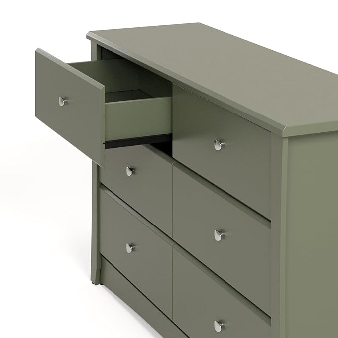 Storkcraft Crescent 6-Drawer Dresser (Olive) – GREENGUARD Gold Certified, Green Dresser for Bedroom, Kids & Nursery Storage Chest, Safety Interlocking Drawers, Pre-Installed Tracks, Kids Chest