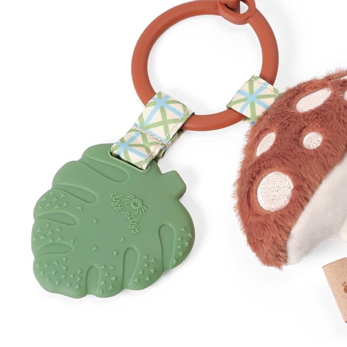 Itzy Ritzy Infant Toy & Teether - Itzy Pal Baby Teething Toy Includes Lovey, Crinkle Sound, Textured Ribbons & Silicone Teether Toy for Newborn (Mushroom)