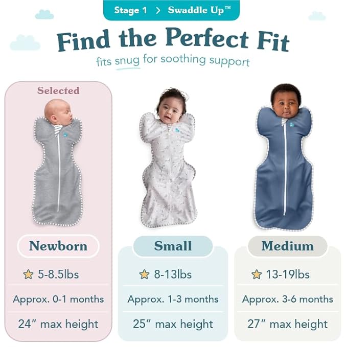 Love to Dream Swaddle UP, Gray, Newborn, 5-8.5 lbs., Dramatically Better Sleep, Allow Baby to Sleep in Their Preferred arms up Position for self-Soothing, snug fit Calms Startle Reflex (Pack of 2)