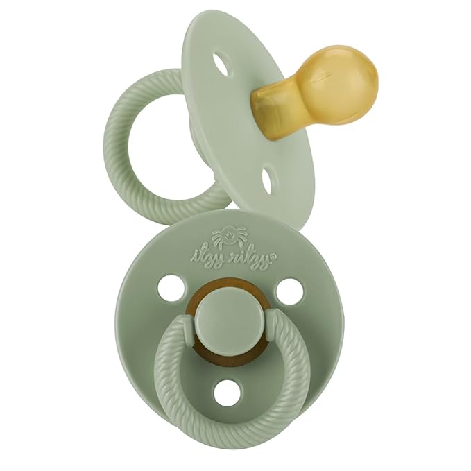 Itzy Ritzy Natural Rubber Newborn Pacifiers (Set of 2) – Baby Pacifiers with Cherry-Shaped Nipple & Large Air Holes for Added Safety; Set of 2 Binkies in Succulent & Agave (Ages 0 – 6 Months)