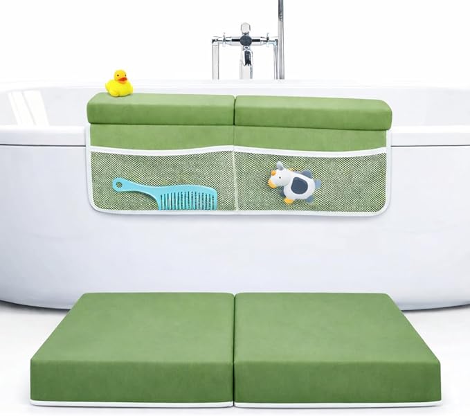 Rylor Premium Baby Bath Kneeler Mat & Elbow Rest Pad Set – Comfortable Bath Kneeler and Elbow Kneeling Rest Pad for Parents, Extra Long 26'', 2.4'' Thick, Non-Slip Support for Easy Bath Time (Green)